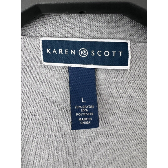 Karen Scott Womens Open Knit Cardigan Sweater Size Large Gray - Picture 2 of 6